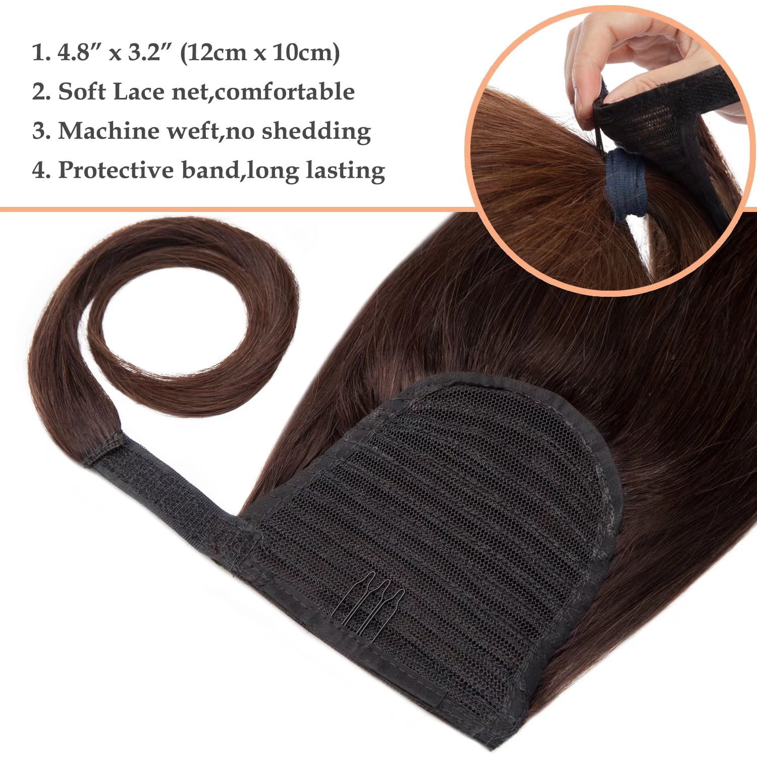 Benehair Hair Extensions Ponytail Human Hair Wrap Around #2 Dark Brown Hair Ponytail Extension Real Human Hair One Piece 14" 80g