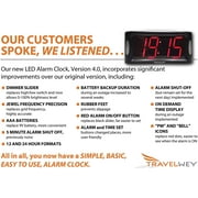 Travelwey Digital Alarm Clock - Outlet Powered, No Frills Simple Operation, Large Night Light, Alarm, Snooze, Full Range Brightness Dimmer, Big Red LED Digit Display, Black
