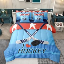 Homewish Ice Hockey 7 Pieces Bedding Comforter Set for Teens Boys Girls,Sport Theme Full Bedding Set Lightweight,Ball Gamer Fitted Sheet Flat Sheet,Microfiber Bedroom Decor,Reversible