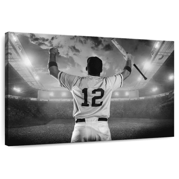 Elephant Stock Baseball Player Wall Art - Horizontal Canvas Wall Art - Living Room Wall Decor - Sports Canvas - Gray And White Decor - 12" x 8"