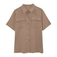 thumbnail image 2 of DLfVUB Men's Linen Shirts Big and Tall Regular Fit Casual Solid Button Down Short Sleeve Summer Beach Shirt Hawaiian Vacation Shirts with Double Front Pockets Brown L, 2 of 9