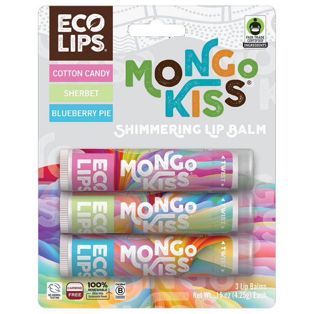 Eco Lips Mongo Kiss Organic Shimmer Lip Balm Variety 3 Pack