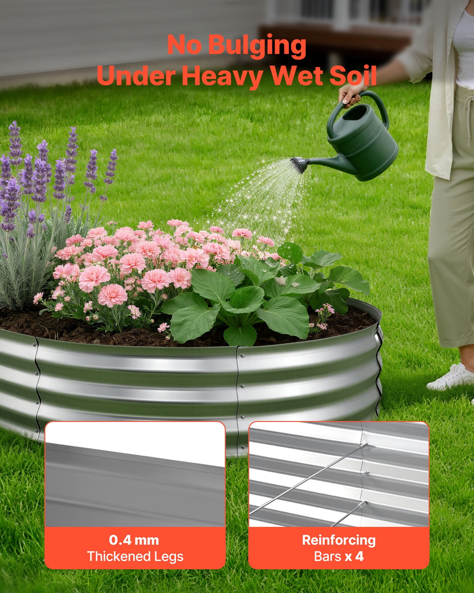 VEVOR Galvanized Raised Garden Bed, 8 x 4 x 1 ft, Oval Metal Planter Box Kit Outdoor, Bottomless Elevated Garden Box with Gloves, Rustproof Alu-Zinc, for Planting Flowers Fruits Vegetables, Silver