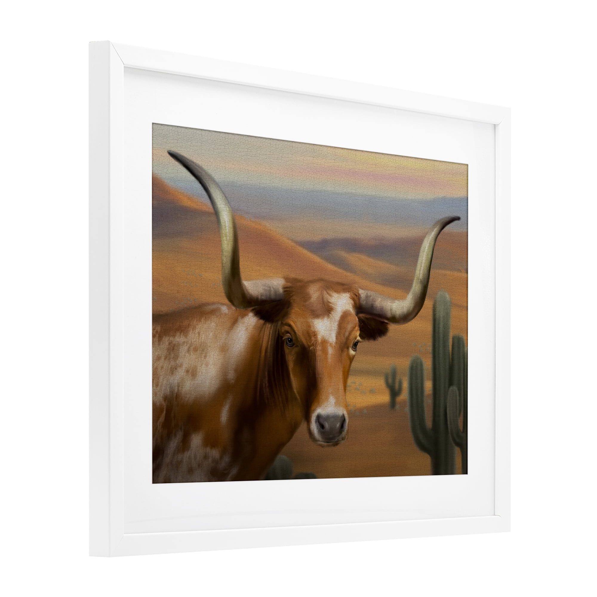 Stupell Industries Longhorn Western Landscape White Framed Print Under Glass, design by Matthew Piotrowicz