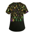 thumbnail image 4 of Lumtrix Womens Mardi Gras Scrub Tops Plus Size Short Sleeve V-Neck Fun Mask Print Scrub Top Side Slit Nursing Uniforms with Pockets Green 5XL, 4 of 5