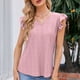 thumbnail image 5 of Camiseta transpirable de fibra de poliéster de manga corta con cuello con volantes ahuecado y cuello en V para mujer para primavera verano Rosa XL, 5 of 8