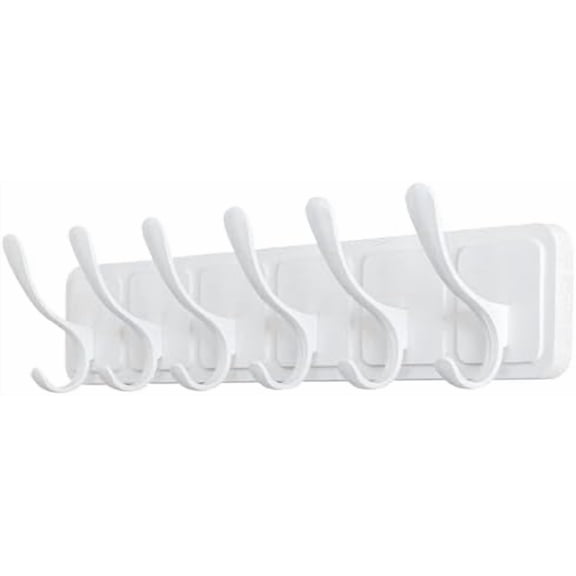 Coat Rack Wall Mount - Scandi-Style Wooden Carved-Block Coat Hook, Wall Coat Hanger with 6 Hooks for Hanging Coats, Hats, Clothing, Scarfs, White