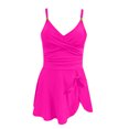 thumbnail image 4 of Arnsht One Piece Swimdress Swimsuits for Women Tummy Control Tie Knot Swim Skirt Summer Fashion Solid Color V Neck Bathing Suit Hot Pink M, 4 of 5