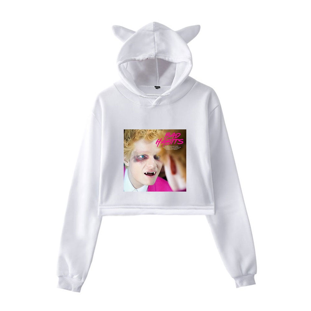 Ed Sheeran Bad Habits Merch Hoodies Sweatshirts for Girls Cat Ear Crop Top Hoodie Youth