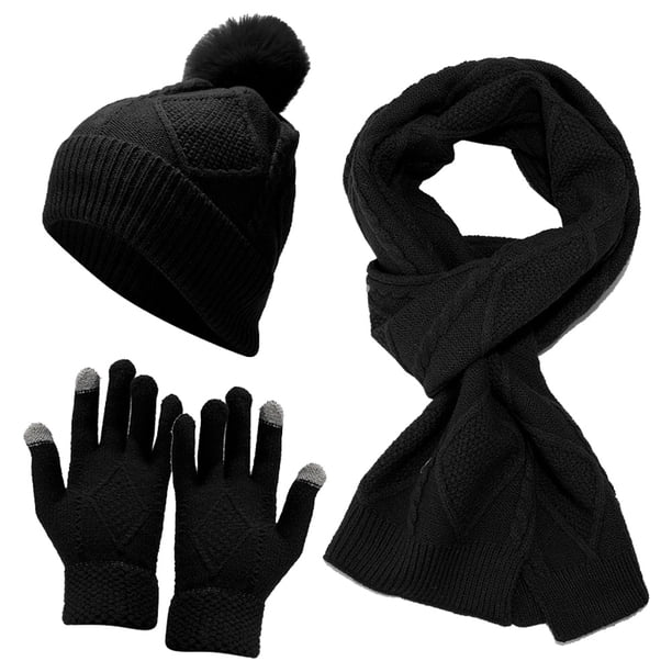 Conjunto de tres piezas de gorro, bufanda y guantes, cálido y aislante, gorro de punto grueso