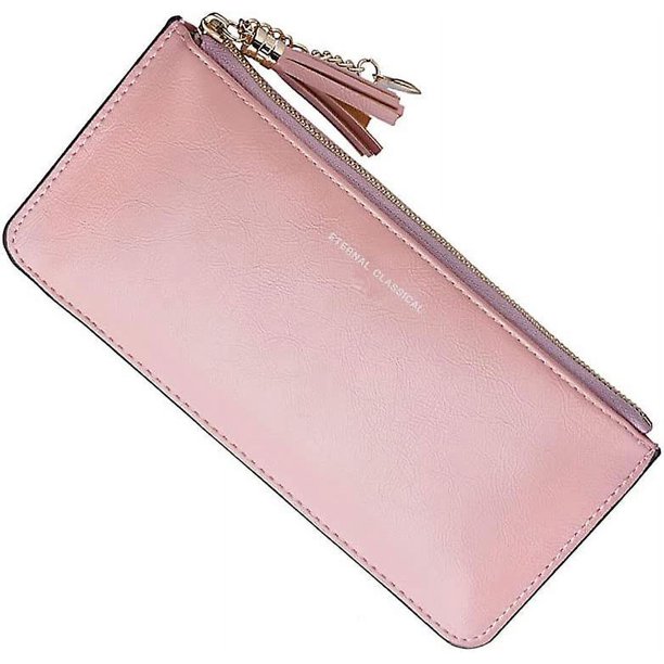 Bolso de herramientas para mujer, bolso de mano brillante y dulce de Pu, bolso tipo cartera largo ultrafino (rosa), Fsus0074