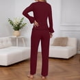 thumbnail image 4 of QHFBli Womens Ribbed Knit Pajama Sets 2 Piece Lounge Set Long Sleeve Button Down Pjs Sleepwear Set with Pockets, 4 of 6