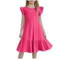 thumbnail image 2 of Spazoro Toddler Girls A-Line Dress, Round Neck Casual Flutter Sleeve Solid Color Princess Dresses for Child Girls Hot Pink Size 9 T, 2 of 8