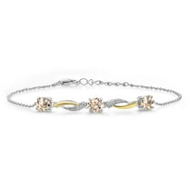 Gem Stone King 1.24 Ct Peach Morganite E-F Lab Grown Diamond 925 Silver and 10K Yellow Gold 7 inch Tennis Bracelet for Women with 1 inch Extender