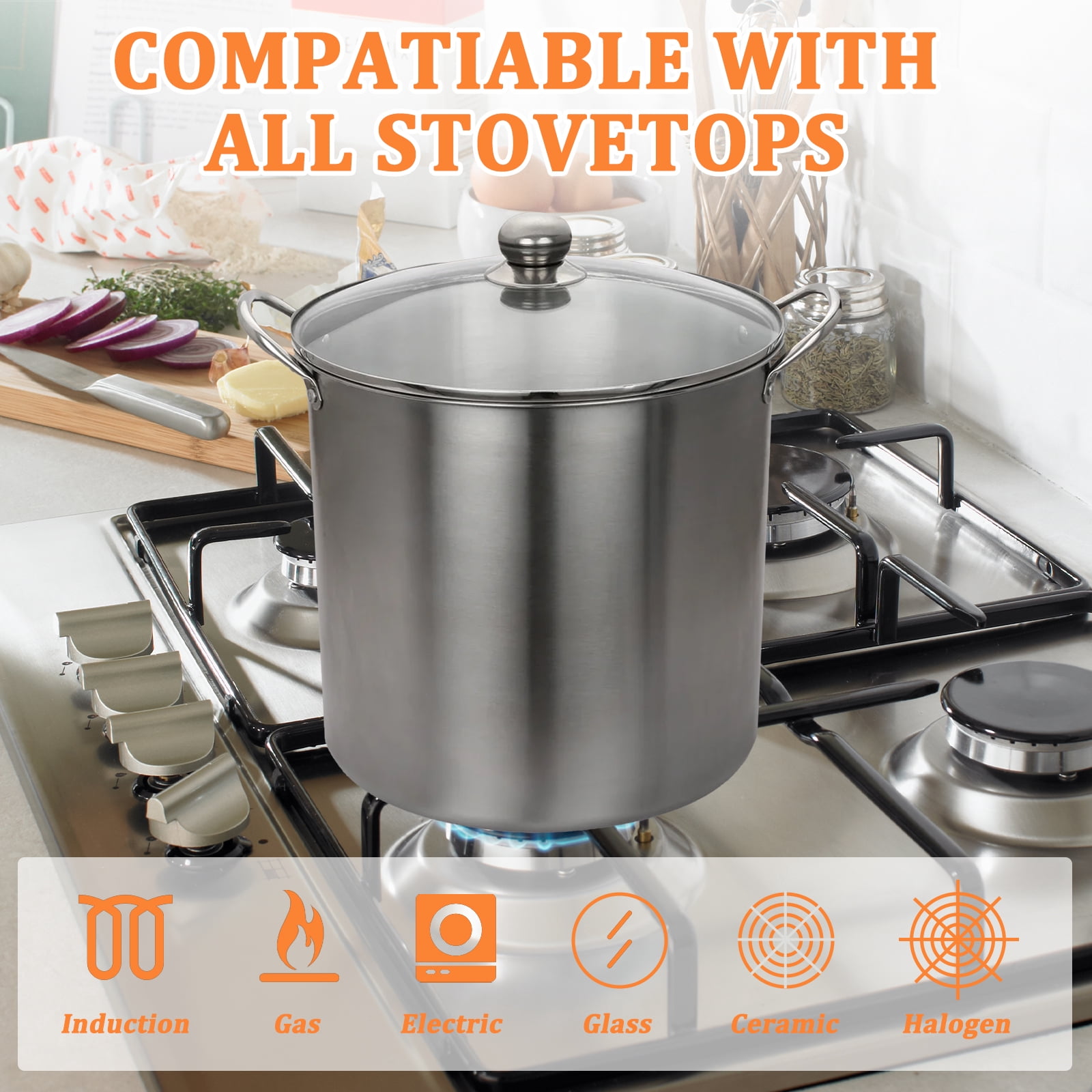 Mainstays 21.5 Quart Stainless Steel Canning Pot with Rack, Dual Water Bath Canner and Steam Canner