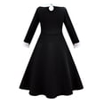 thumbnail image 2 of Halloween Wednesday Addams Family Costume for Girls, Peter Pan Collar Swing Black Dress for Kids, 2 of 7