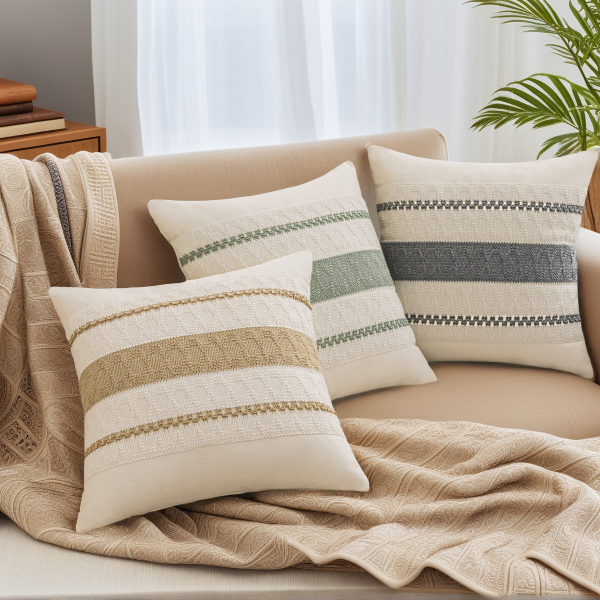Unique Bargains Striped Throw Pillow Covers Pack of 2 Green 20" x 20"