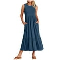 thumbnail image 2 of Robes pour Femmes 2023 Mode Féminine Robe Sans Manches à Col Rond avec Poches Solides et Patchwork, Robe de Soirée Élégante pour Femmes en Liquidation, 2 of 5
