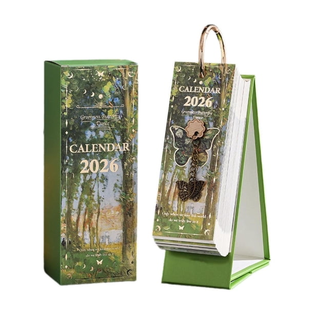 Vintage Oil Painting 2026 One-way Calendar Desktop Small Decoration Countdown Plan Desk Calendar Base Bronzing