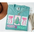 thumbnail image 4 of Merry & Bright Pastel T-Shirt | Cute Pink Christmas Tree and Ribbon Graphic Tee, 4 of 7