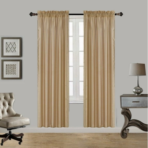 2PC MR2 GOLD SOLID SILK SEMI SHEER ROD POCKET WINDOW CURTAIN PANEL LIGHT FILTERING 55" W X 84" L EACH PC