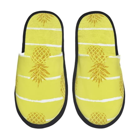 Balery Gold Pineapple Slient Indoor Furry Fleece Comfort House Shoes Soft Non-Slip Home Shoes Cotton slippers House Slippers-- Large