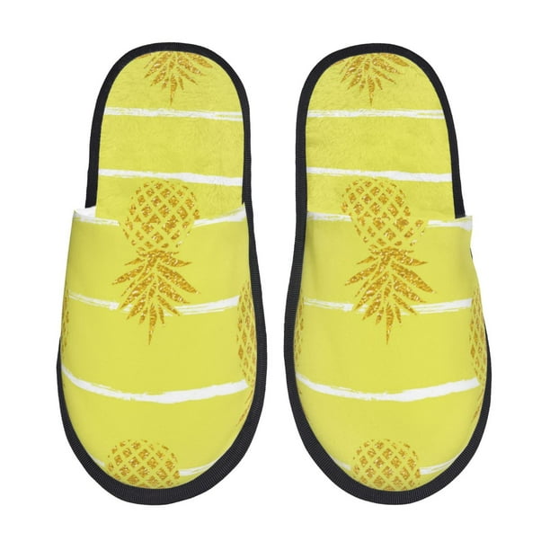 Fotbe Gold Pineapple Pantuflas Peludas para Mujer con Estampado, Zapatillas de Peluche, Zapatos de Invierno para Casa, Uso Interior y Exterior-Medium