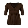 thumbnail image 4 of Women Solid Color Elbow Length Sleeve Chest Loose Hem Shirt Tops, 4 of 9