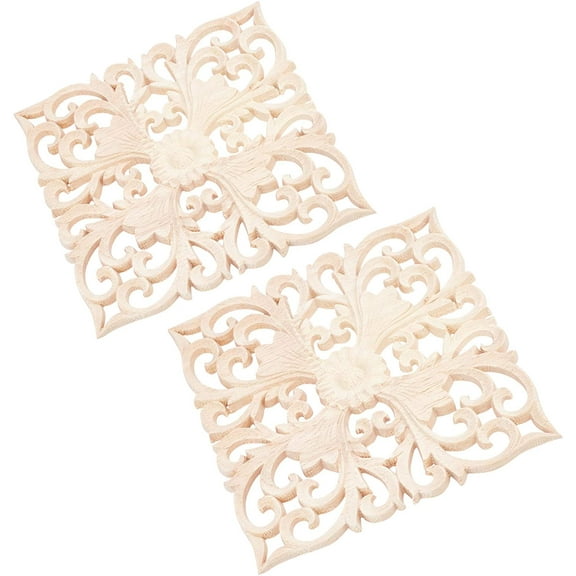 2pcs 2pcs Wood Carved Applique Frame Onlay Unpainted Furniture Decoration Square Pattern for Home Door Cabinet Decoration 146x146x7mm