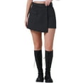 thumbnail image 1 of Pantalones cortos de mezclilla para mujer Inspire Chic, cargo, de imitación envolvente, de cintura alta, mini shorts de mezclilla, color negro, 1 of 6