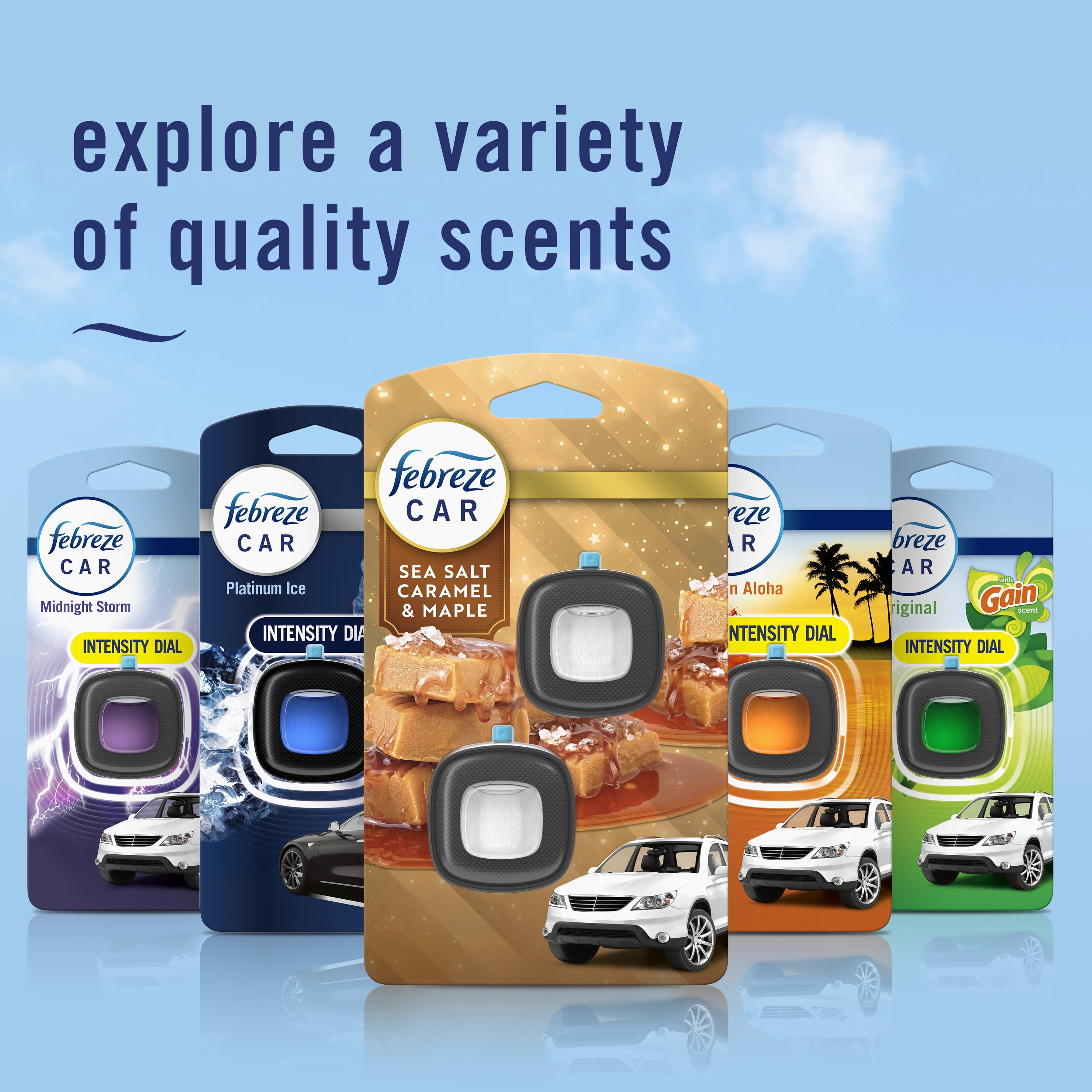 (4 pack) Febreze Car Air Freshener, Odor-Fighting Car Vent Clip, Sea Salt Caramel & Maple, 2 Count