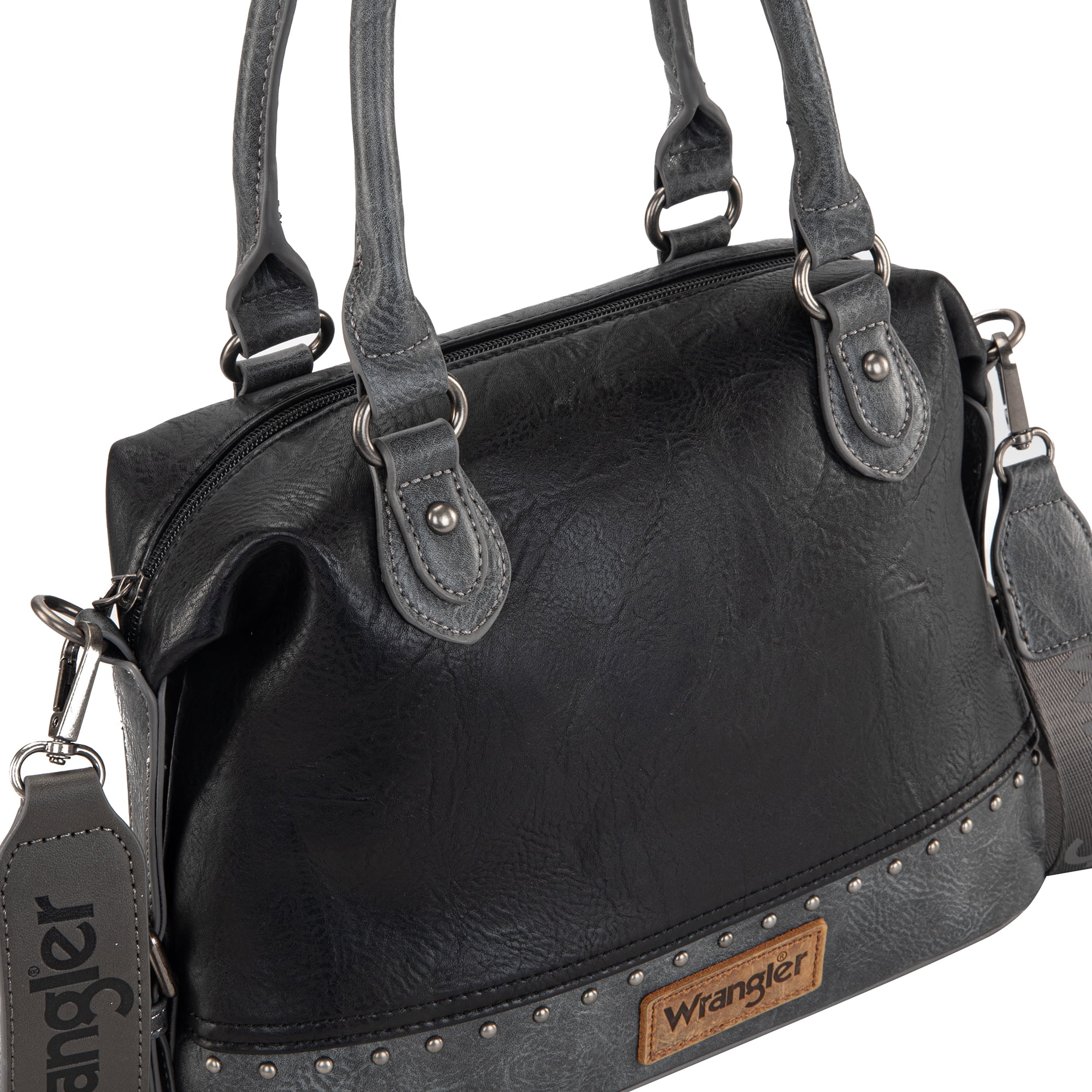 Wrangler Small Doctor Bag for Women Vintage Satchel Bag Western Handbags with Wide Strap, Black