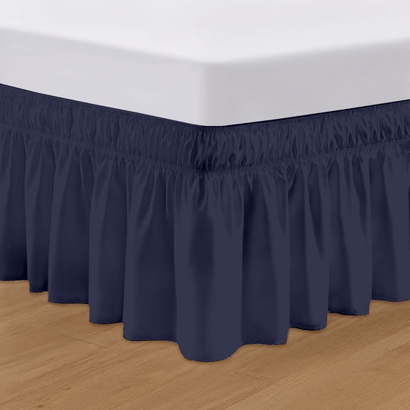 SGI bedding 10 inch Drop Wraparound Bed Skirt California King Size - No Lifting Required, Adjustable Easy Fit Elastic Strap, Classic Gathered Styling Dust Ruffle, Fade Resistant -Navy Blue