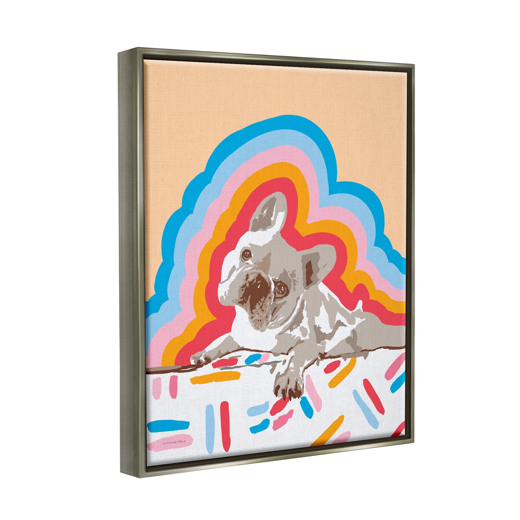 Stupell Industries Retro French Bulldog Abstraction Animals & Insects Painting Gray Floater Framed Art Print Wall Art, 25 x 31