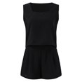 thumbnail image 6 of Shorts Sets Women 2 Piece Outfits Sleeveless Solid Square Neck Crop Tops Loose Shorts Trendy Suit Womens Summer Outfits Black L, 6 of 7