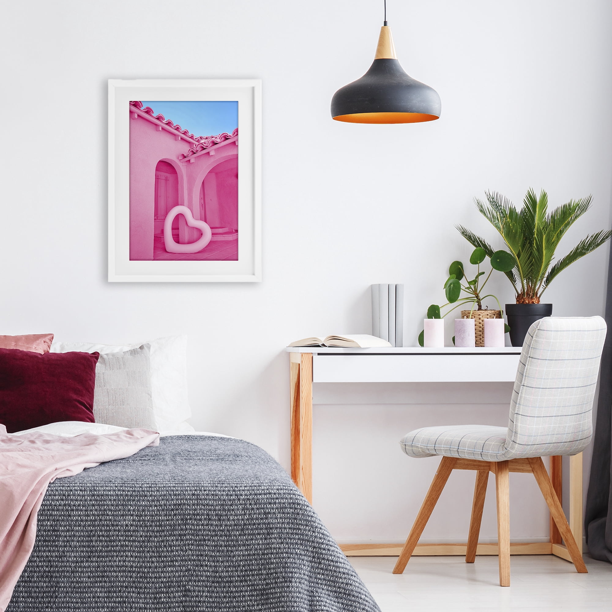 Stupell Industries Pink Pop Heart at Villa White Framed Print Under Glass, design by LISH Creative