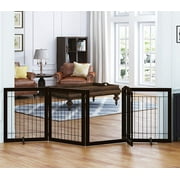 PAWLAND 96-inch Extra Wide 30-inches Tall Dog gate with Door Walk Through, Freestanding Wire Pet Gate for The House, Doorway, Stairs, Pet Puppy Safety Fence, Support Feet Included(Espresso)