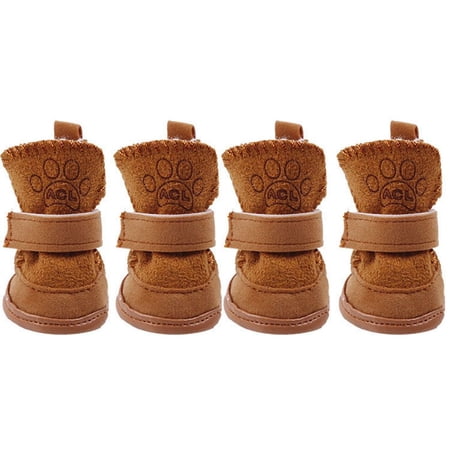 4 pcs/set Outdoor for Small Dog, Cats Autumn, Winter Keeping Warm Dog Supplies Pet Shoes Dog Snow Boots Skidproof Sneakers COFFEE 2