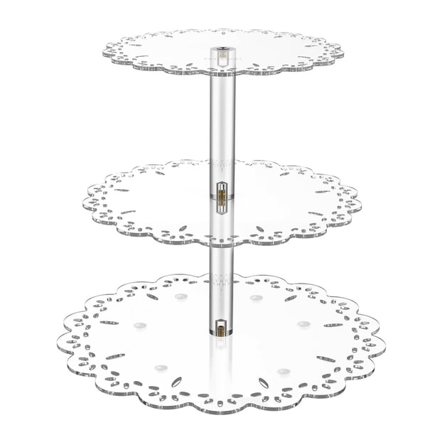 Hemoton - Soporte redondo de 3 niveles para postres y cupcakes, acrílico transparente, ideal para bodas, fiestas, pasteles y cupcakes