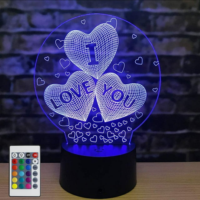 Lámpara de ilusión 3D I Love You, luz nocturna, 16 colores cambiantes, control remoto táctil inteligente, ilusión óptica, lámparas de noche, dormitorio, decoración del hogar para niños, niñas, mujere JAMW Sencillez