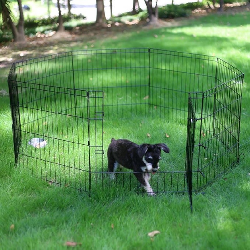 GODOHOME 24″Foldable Metal Playpen Eight Piece Fence Dog Cage, Black