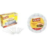 Glad Disposable Plastic Cutlery, Assorted Set & Round Disposable Paper Plates 10 in, Blue Flower, Paper Plates 10 Inch, Bulk for Parties and Occasions