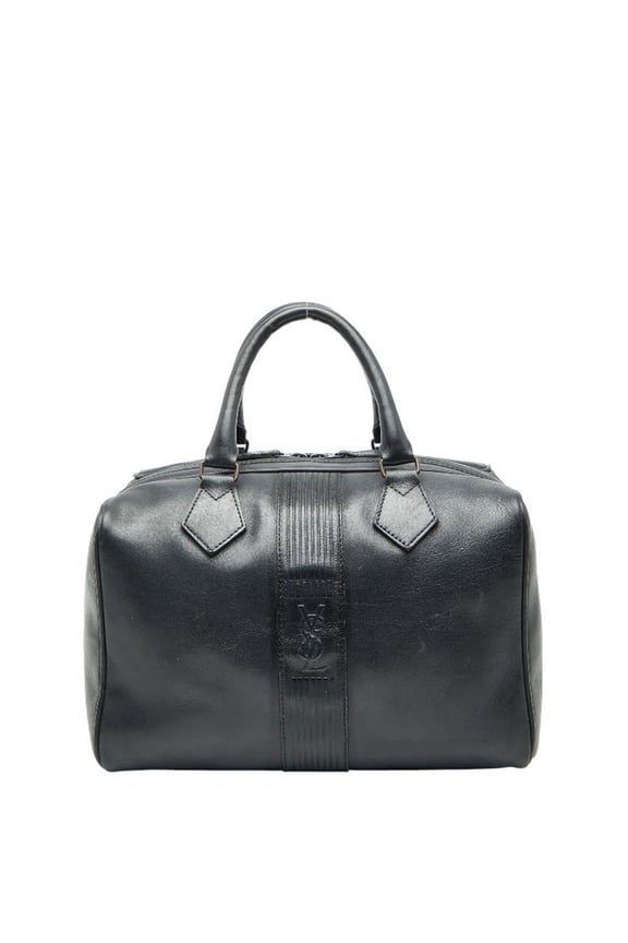 Pre-Owned Saint Laurent YSL logo mini Boston bag in black leather for women. (Good)