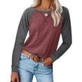 thumbnail image 2 of Chemises à Manches Longues pour Femmes Col Rond Raglan Tunique Décontractée Haut Ample Coton T-Shirt d'Automne, 2 of 4