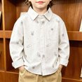 thumbnail image 4 of yboeqw Kids Boy Lapel Blouse Fall Long Sleeve Cartoon Print Button Down Shirt Toddler Lightweight Outwear Top Clothes(3-4 Years,White), 4 of 8