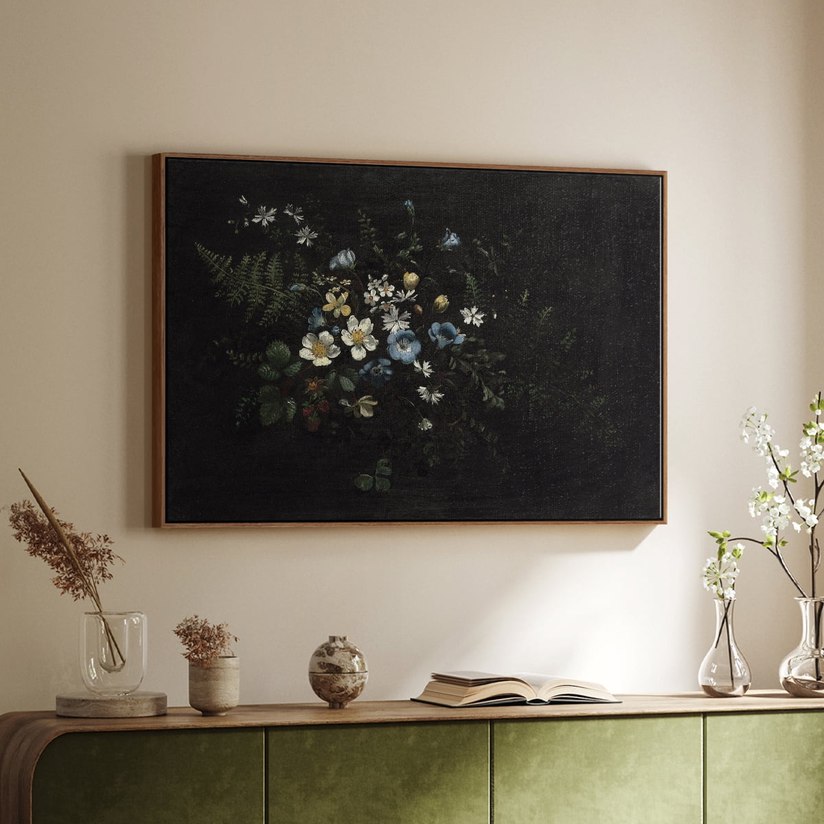 Vintage Botanical Print-XXXV By Wexford Home Framed in Walnut Wood Gallery Wrapped Canvas 27 in. x 41 in.