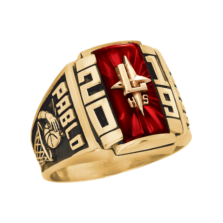 Keepsake Personalized Men's Crest Class Ring available in Valadium, Two-Tone, Yellow and White Gold