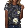 thumbnail image 1 of Pisexur Hauts d'Été pour Femmes, Blouses Habillées Décontractées pour Femmes Hauts à la Mode Chandail Décontracté Imprimé Manches Courtes Col Rond, Grande Taille pour Femmes Multicolore, TG, 1 of 1