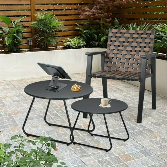 NICE1 Black Outdoor Patio Nesting Side Tables Set of 2, Weather Resistant 24" Round Steel Coffee Tables for Garden Balcony Porch Backyard Lawn Deck Yard Poolside Outside Visit the NICE1 Store, NICE1