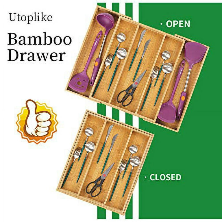 Utoplike 4 Pack Bamboo Kitchen Drawer Dividers,Adjustable Drawer  Organizers,Spring Loaded,Works in Kitchen,Dresser,Bathroom,Bedroom,Baby  Drawer,Desk 